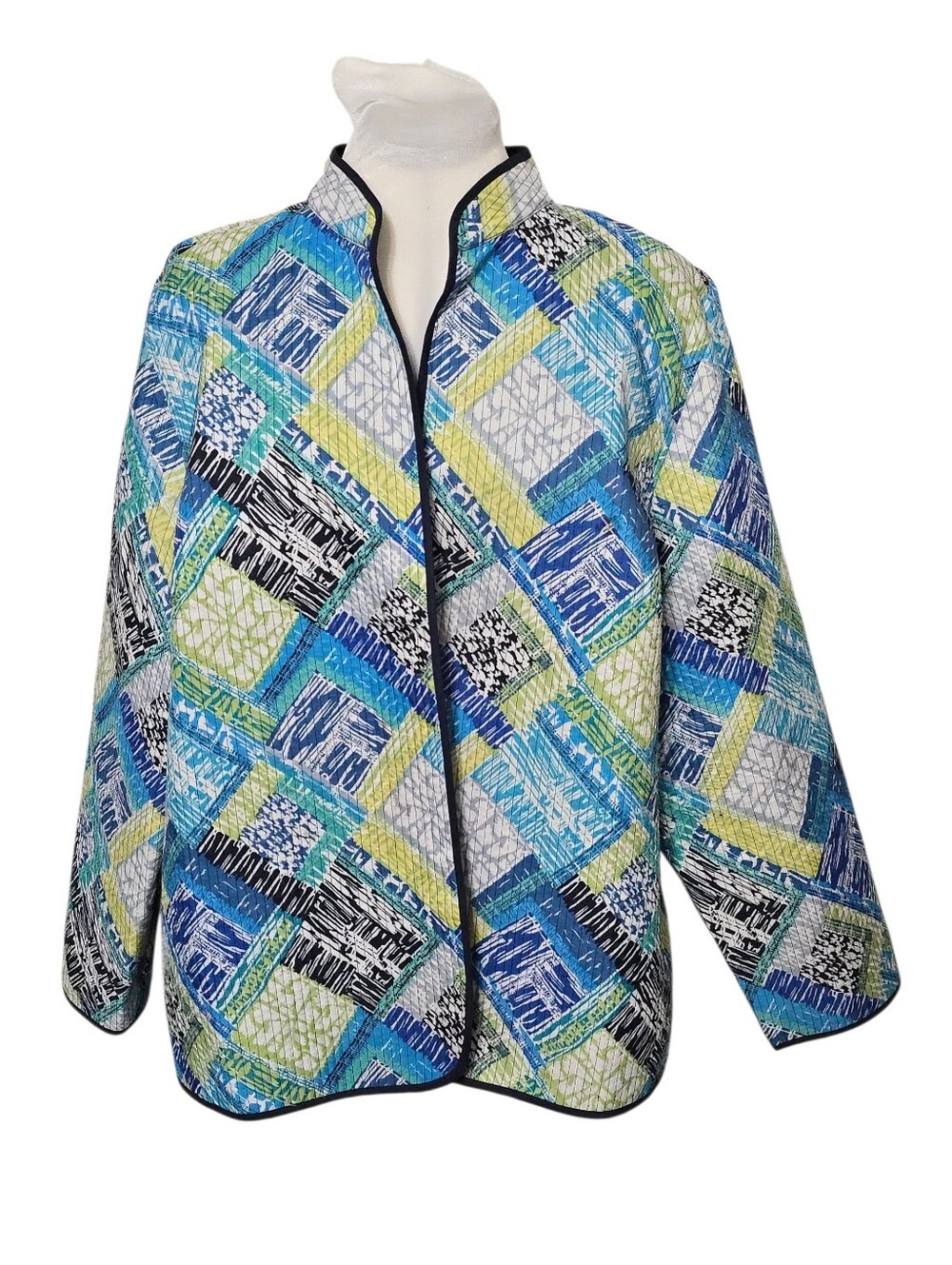 Alfred Dunner Blue Quilted Jacket Sz 20W Open Front Coastal Grandma Art to Wear